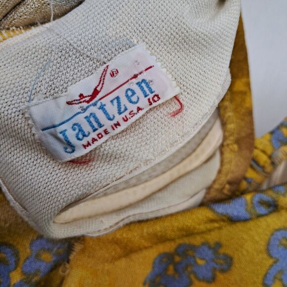 Vintage 50s Jantzen One Piece Swim Suit S M 10 Floral Maillot Mod Pin Up Gold - Picture 9 of 10